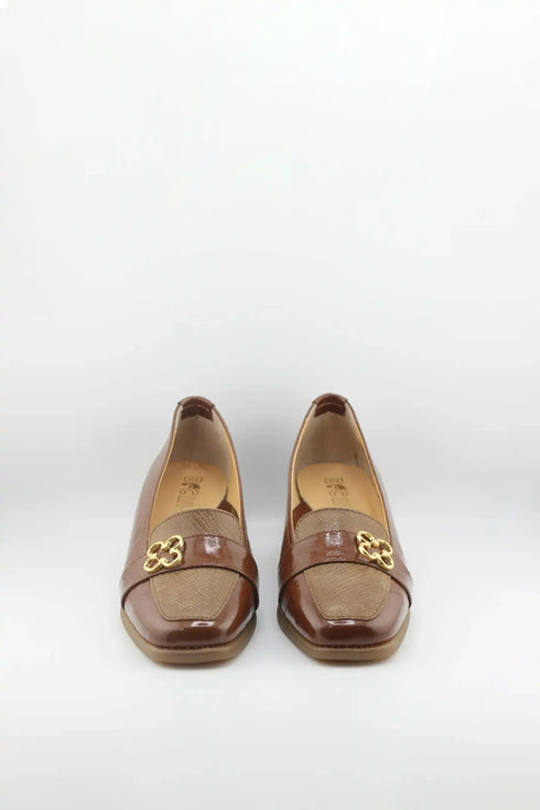DFC Relax Block Heel Loafers with Gold Accent